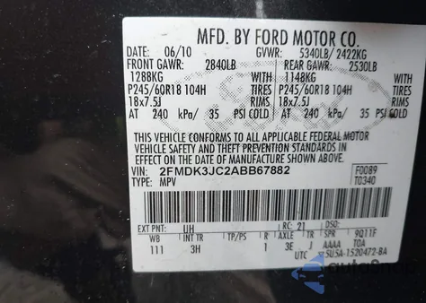 2010 Ford Edge Sel z USA, uszkodzony, nr VIN 2FMDK3JC2ABB67882